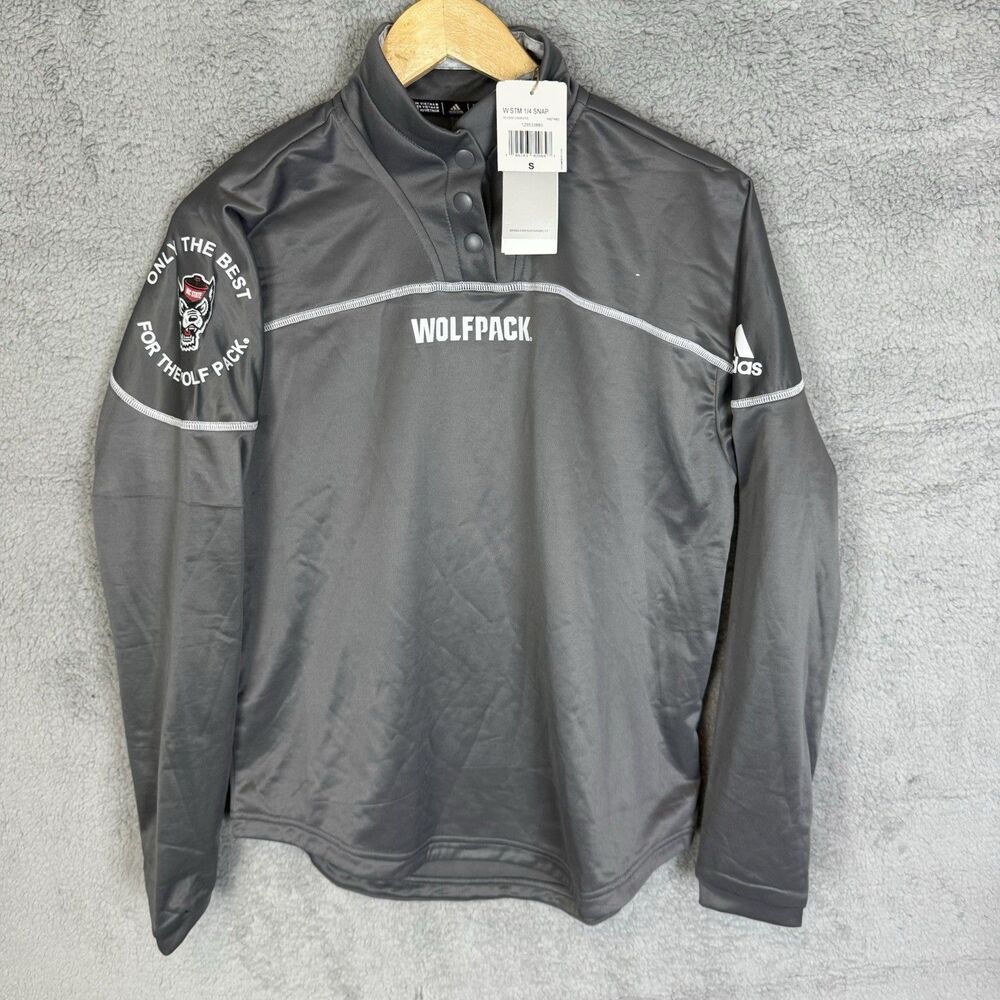 NC State Shirt Womens S Grey 1/4 Snap Pullover Long Sleeve Adidas NWT